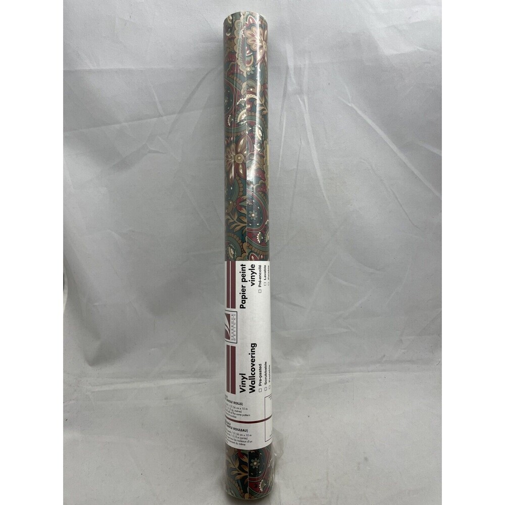 Seabrook Designs Vinyl Covering Wallpaper AG923 Green Burgundy Paisley Floral